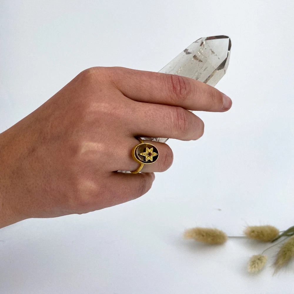 Bague oeil de tigre et Grenat Modèle Elena