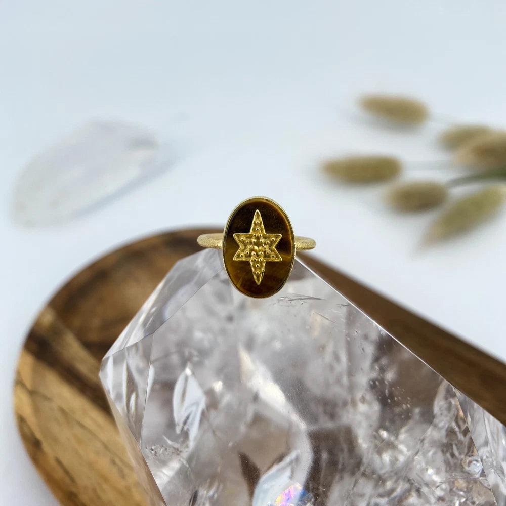 Bague oeil de tigre et Tourmaline Jaune Modèle Elena