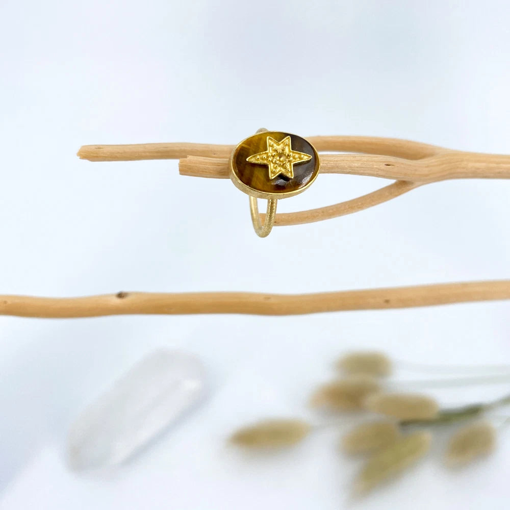 Bague oeil de tigre et Tourmaline Jaune Modèle Elena