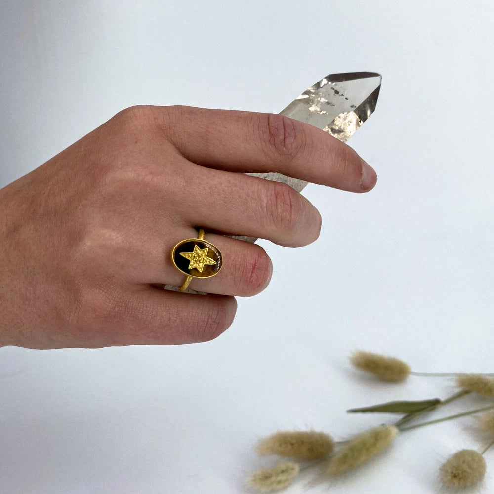 Bague oeil de tigre et Tourmaline Jaune Modèle Elena