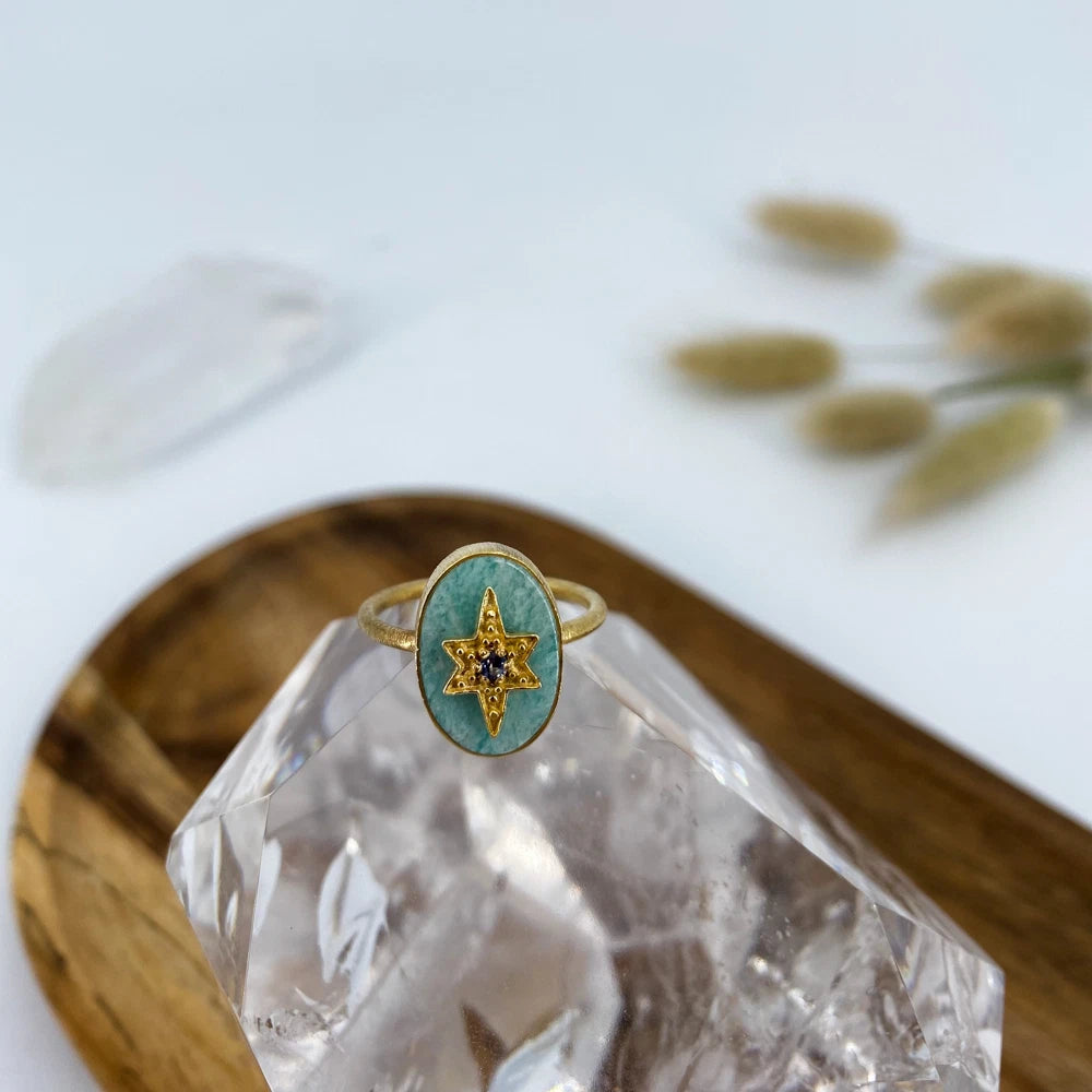 Bague Amazonite et tourmaline bleue